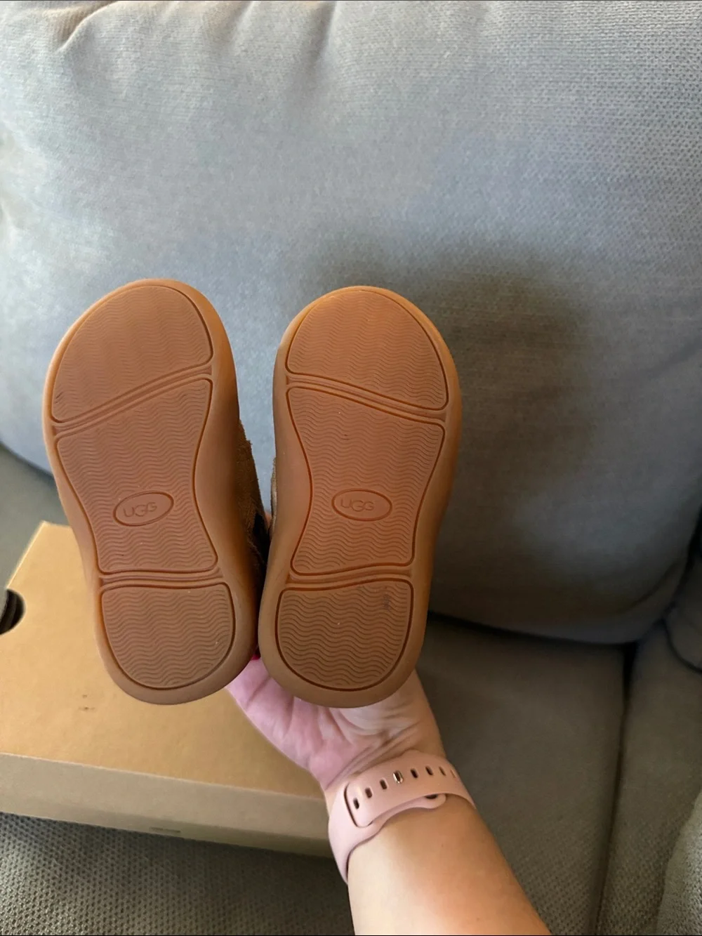 UGG Toddler Suede High-Top Shoes in Brown with Red Accents